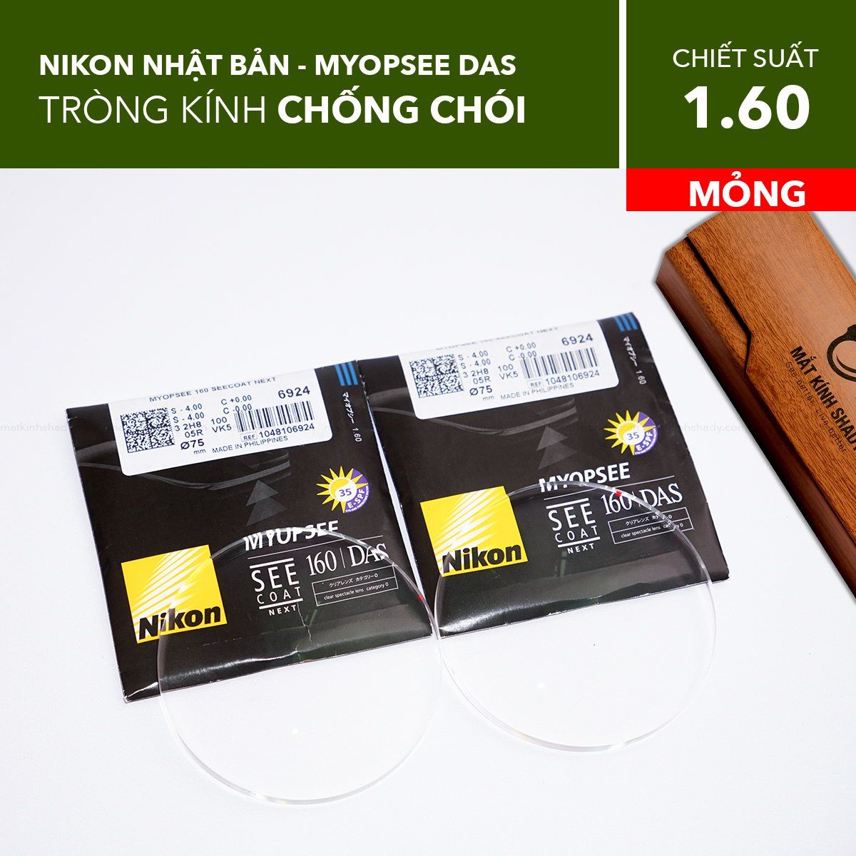  Tròng Kính Siêu Mỏng Phi Cầu 2 Mặt Nikon Myopsee DAS Clear 1.60/ 1.67/ 1.74 
