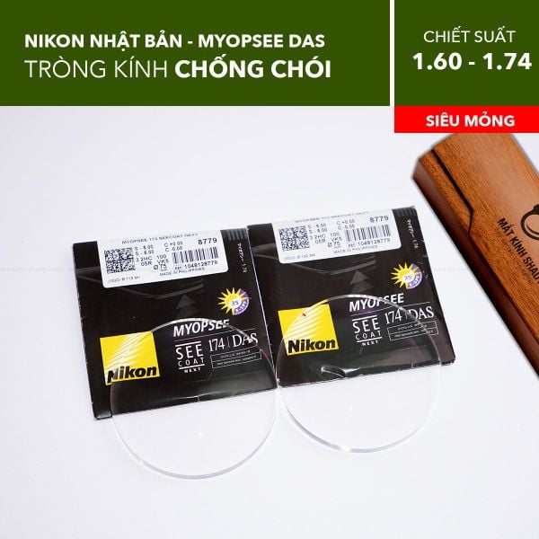 Tròng Kính Siêu Mỏng Phi Cầu 2 Mặt Nikon Myopsee DAS Clear 1.60/ 1.67/ 1.74