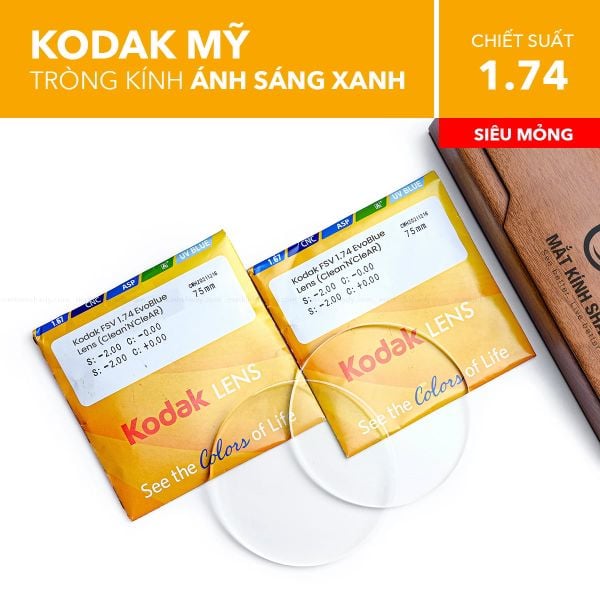 Tròng Kính Siêu Mỏng Chống Ánh Sáng Xanh KODAK UVBlue Lens 1.74