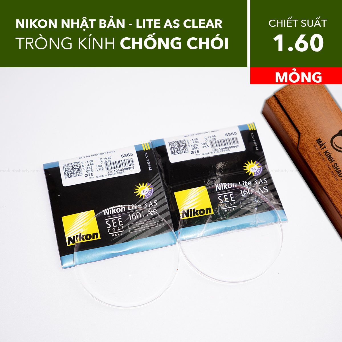  Tròng Kính Siêu Mỏng Chống Chói Nikon Lite AS Clear 1.60/ 1.67/ 1.74 