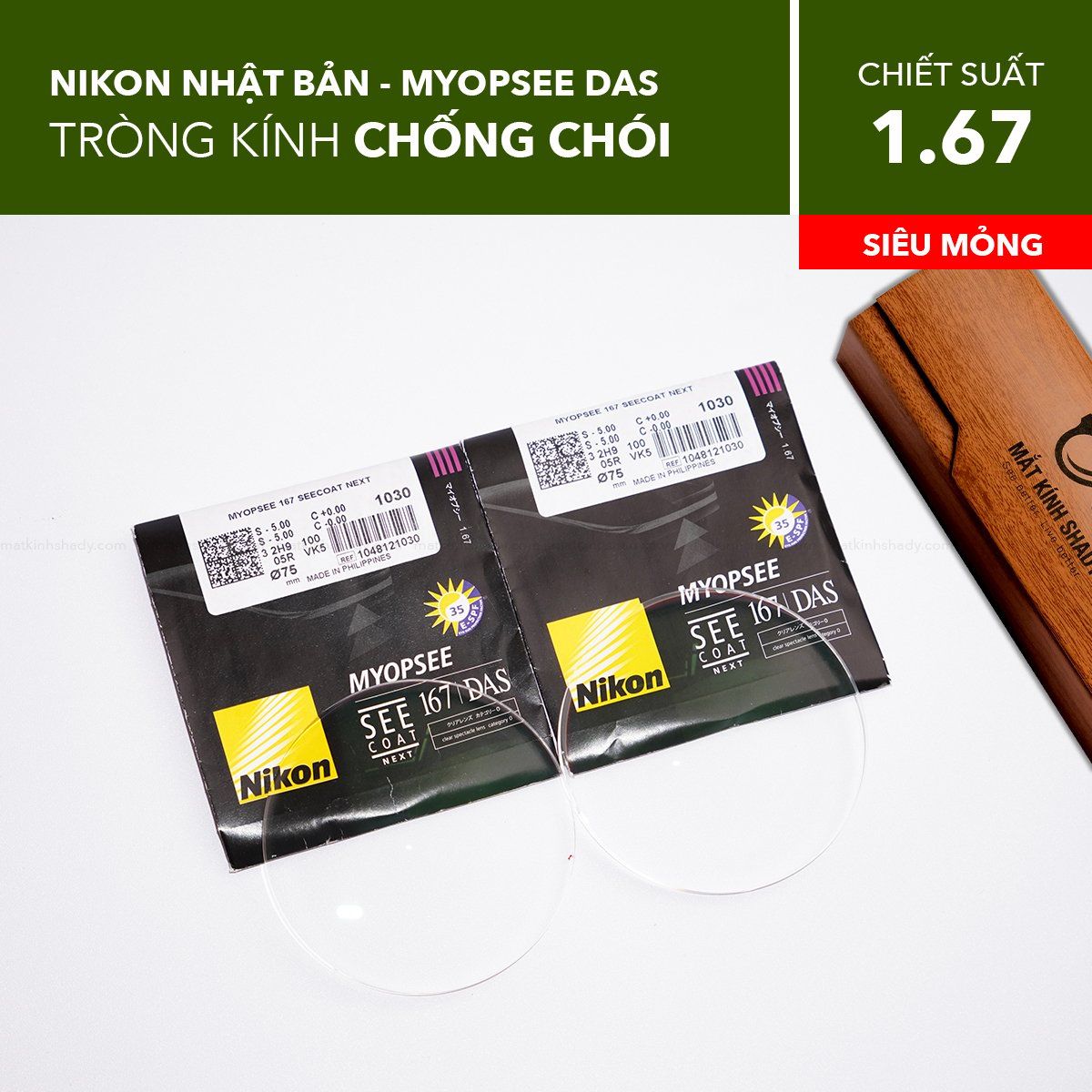  Tròng Kính Siêu Mỏng Phi Cầu 2 Mặt Nikon Myopsee DAS Clear 1.60/ 1.67/ 1.74 
