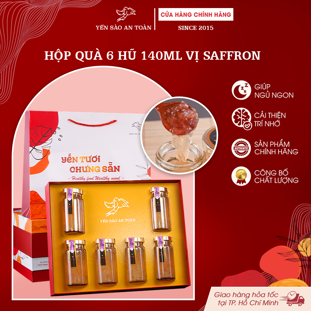 2026 - Hộp quà 6 lọ Yến 140ml Yến chưng vị Nhụy Hoa Nghệ Tây
