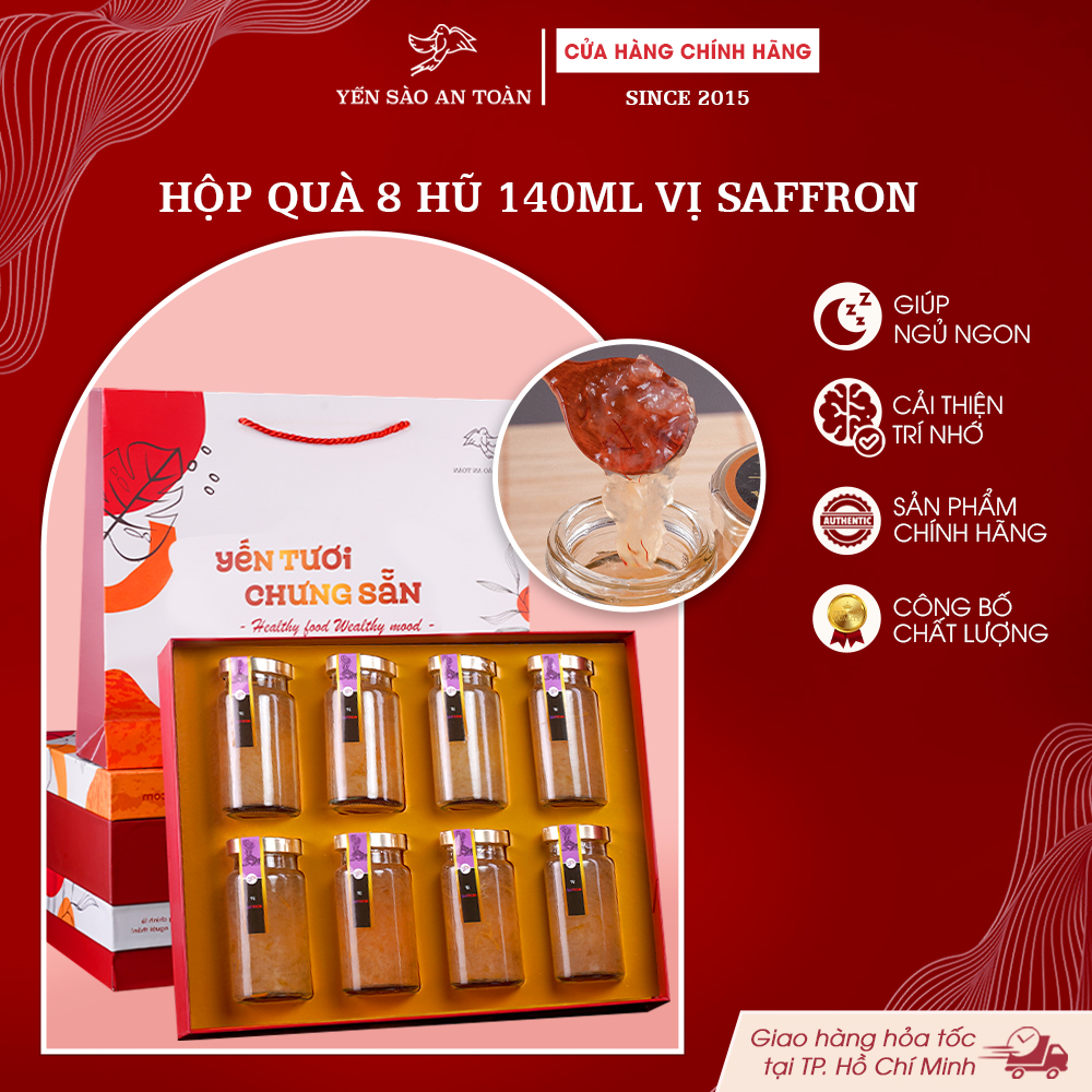 2026 - Hộp quà 8 lọ Yến 140ml vị Nhụy Hoa Nghệ Tây