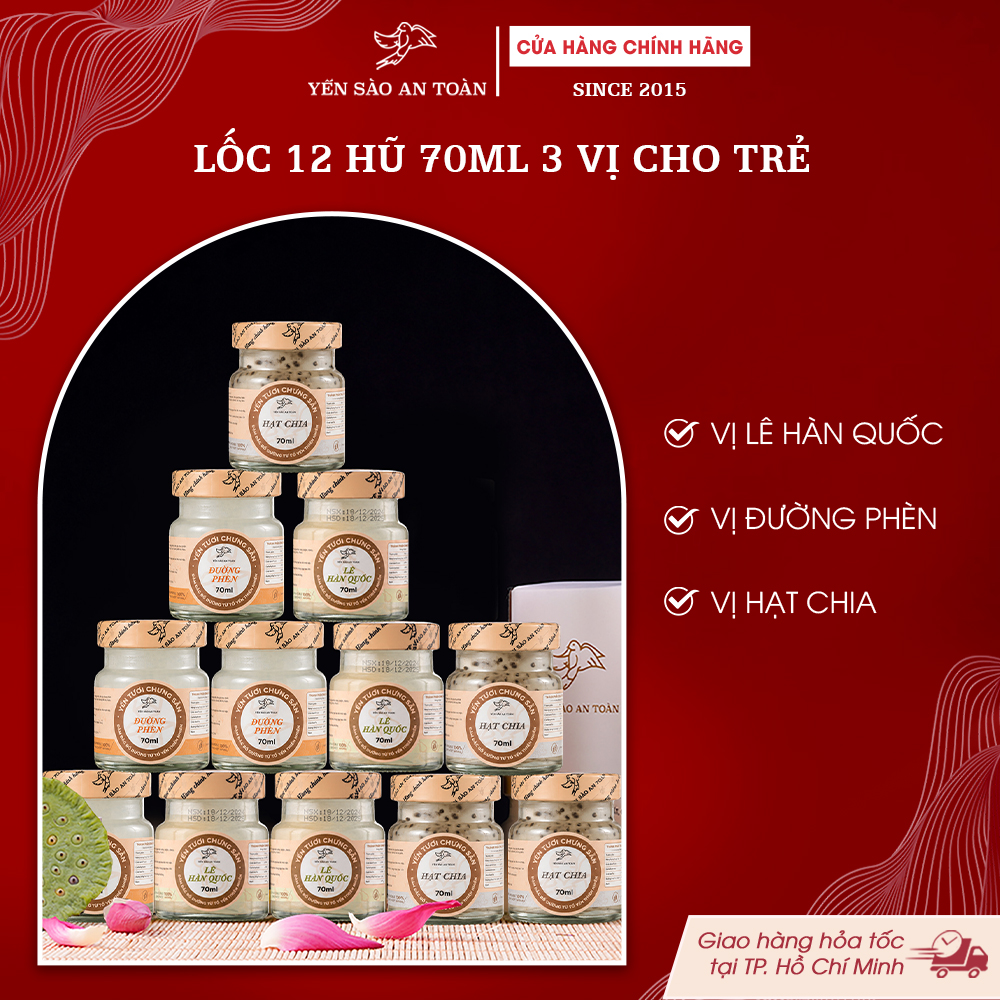 2026 - Lốc thanh lịch 12 lọ yến 70ml DÀNH CHO TRẺ EM