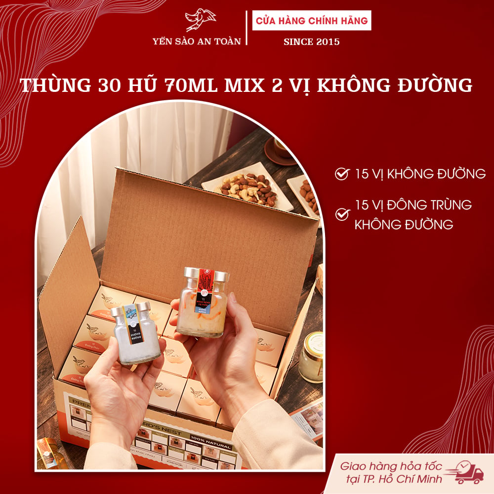 2026 - Thùng 30 Lọ Yến 70ml 2 vị hoàn toàn không đường