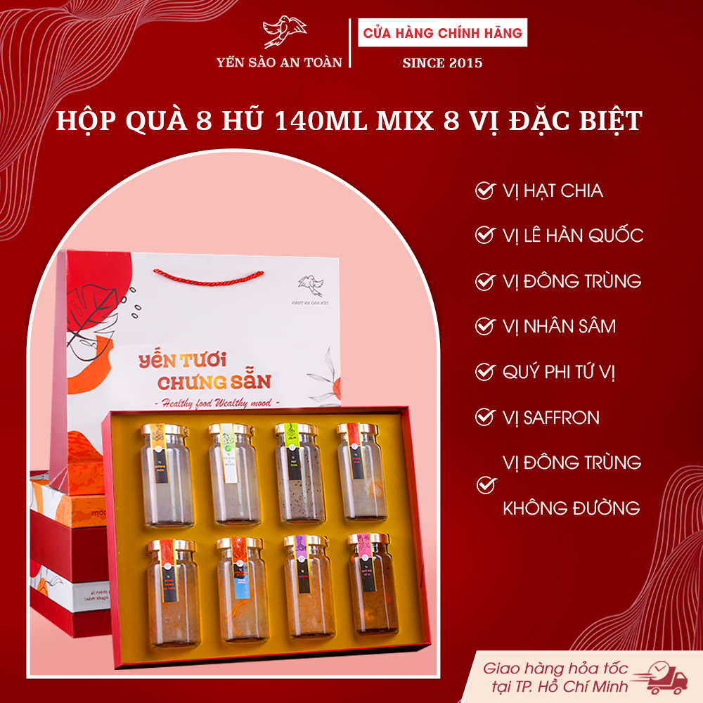 2026 - Hộp quà 8 lọ Yến 140ml Đủ Đầy, Mix 8 vị Bestseller