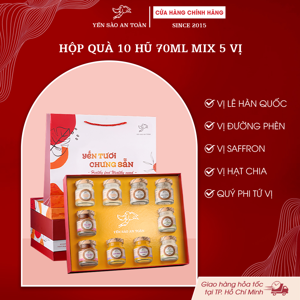 2026 - Hộp quà 10 lọ yến 70ml MIX 5 VỊ
