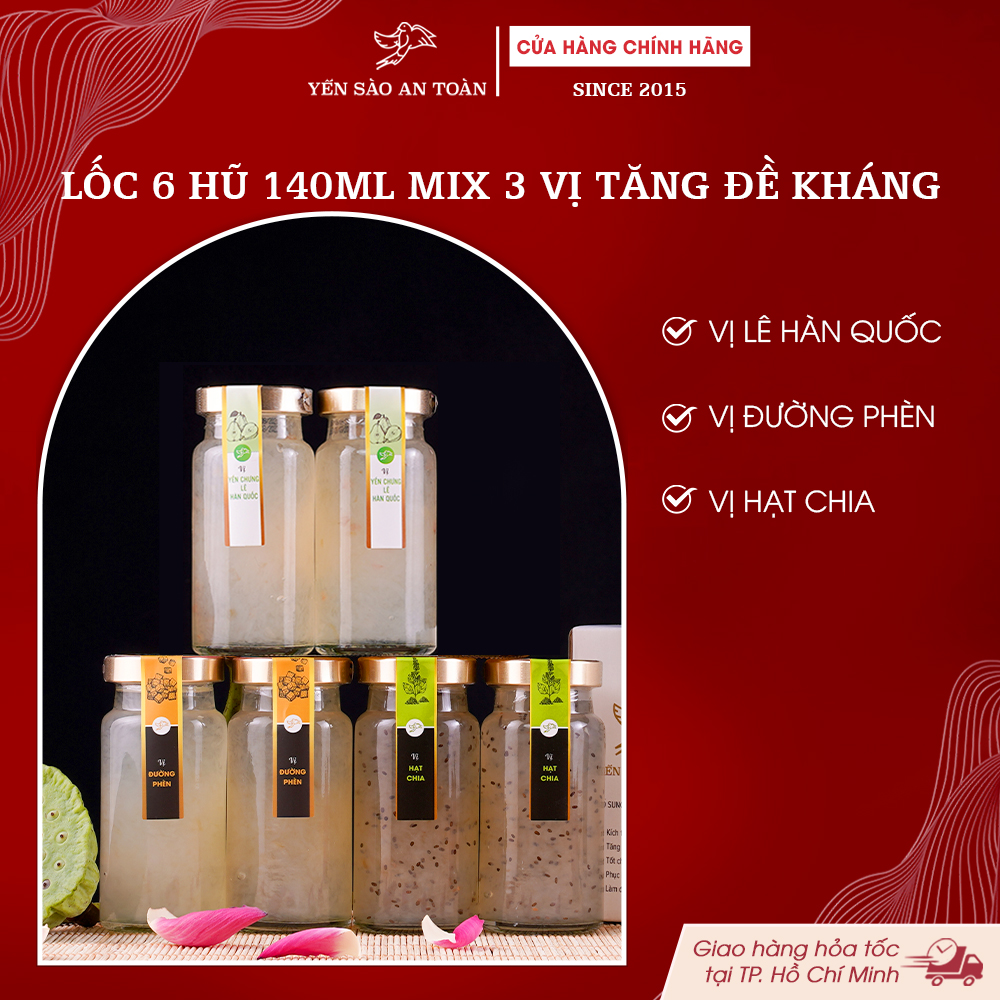2026 - Hộp thanh lịch 6 lọ Yến 140ml TĂNG SỨC ĐỀ KHÁNG