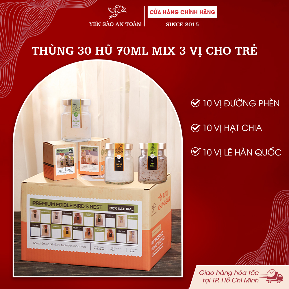 2026 - Thùng 30 Lọ Yến 70ml vị Kid, yến chưng 3 vị cho bé