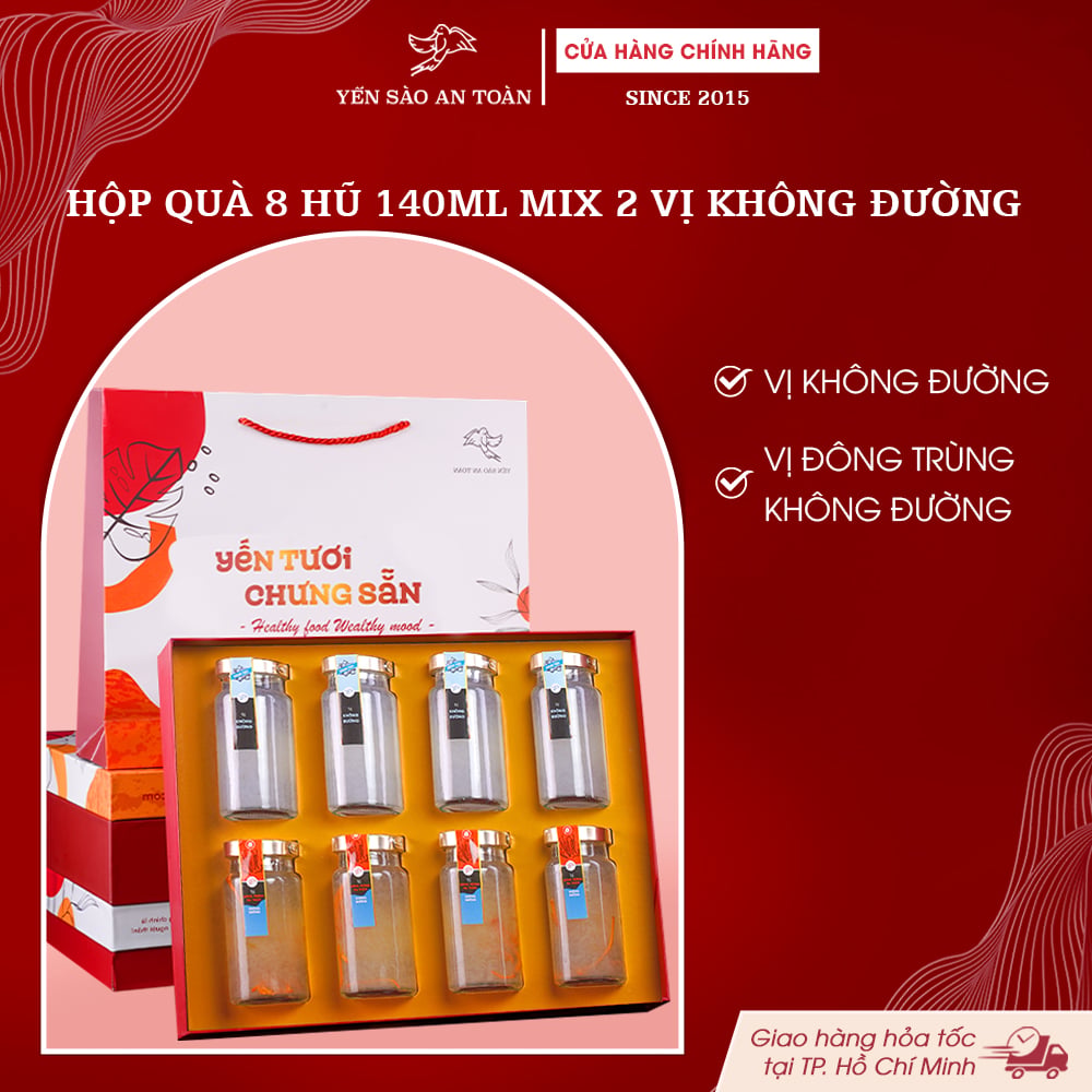 2026 - Hộp quà 8 lọ 140ml MIX 2 VỊ KHÔNG ĐƯỜNG