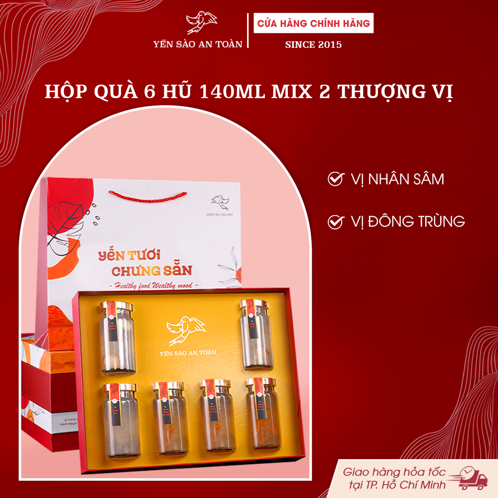 2026 - Hộp quà 6 lọ Yến 140ml Thượng Vị Đỉnh Cao Bồi Bổ