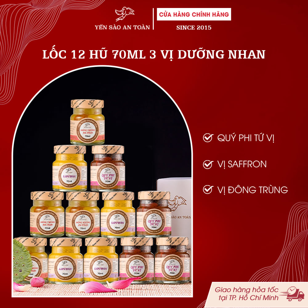 2026 - Lốc thanh lịch 12 lọ yến 70ml DÀNH CHO PHÁI ĐẸP DƯỠNG NHAN