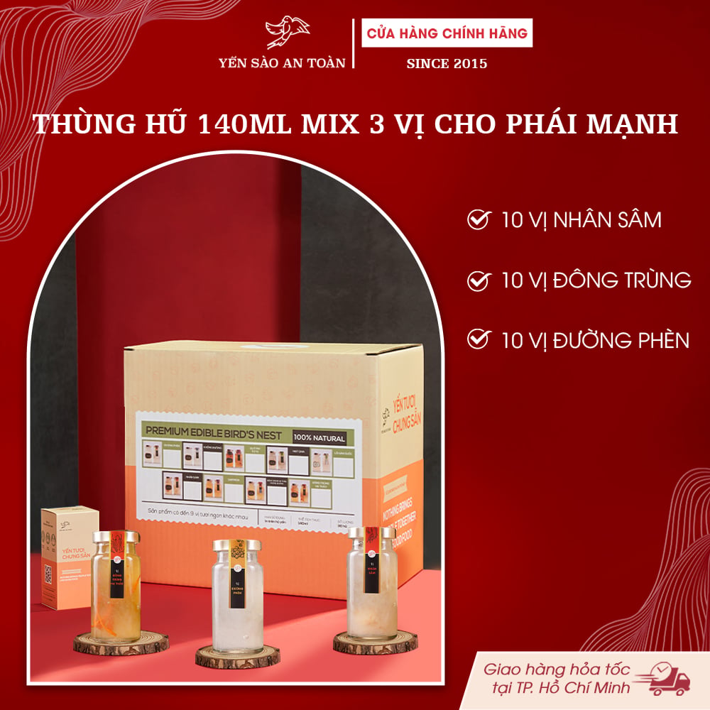 2026 - Thùng 30 lọ yến 140ml Dành cho Phái Mạnh, Mix 3 Đường Phèn, Nhân Sâm và Đông Trùng