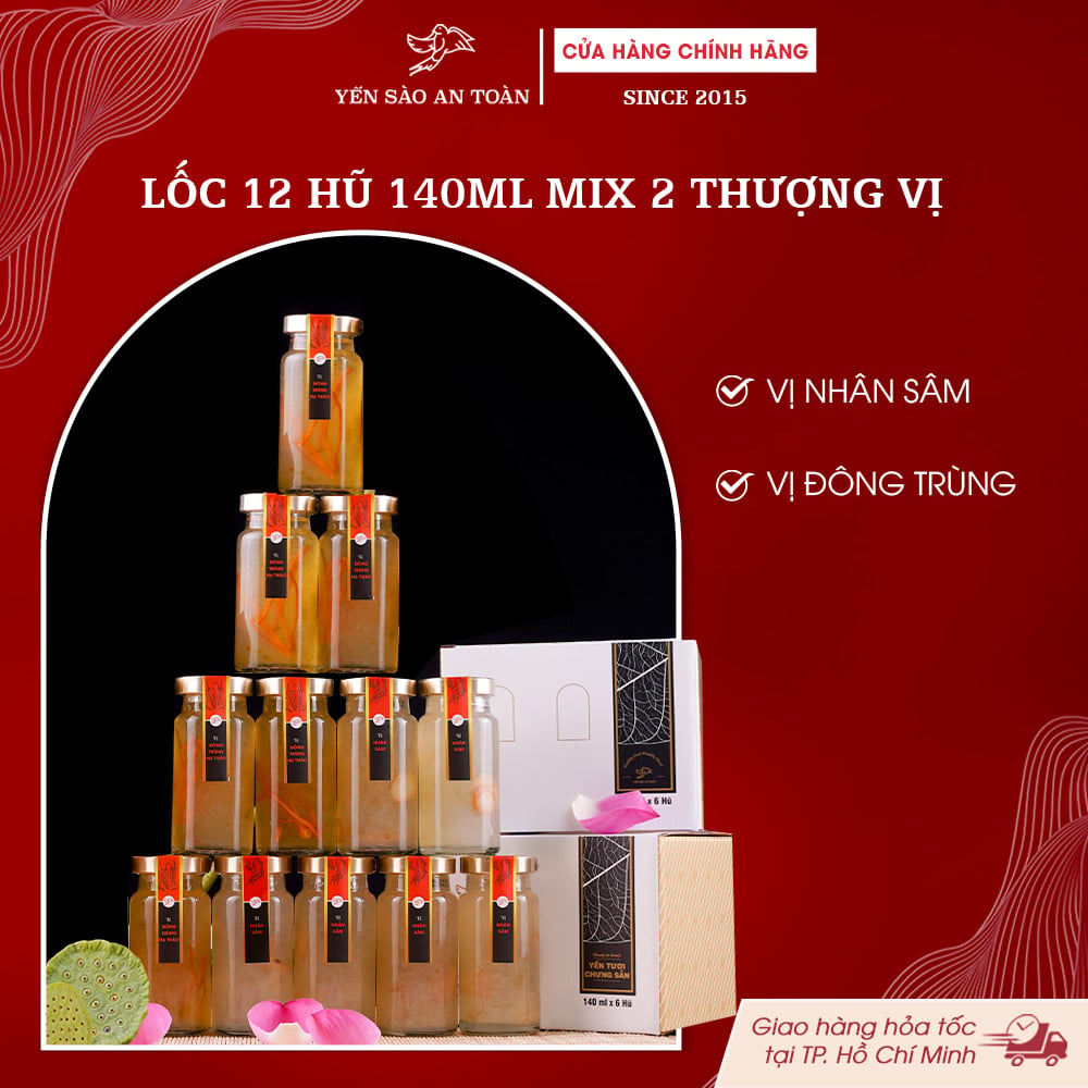 2026 - Lốc thanh lịch 12 lọ yến 140ml THƯỢNG VỊ ĐỈNH CAO BỒI BỔ