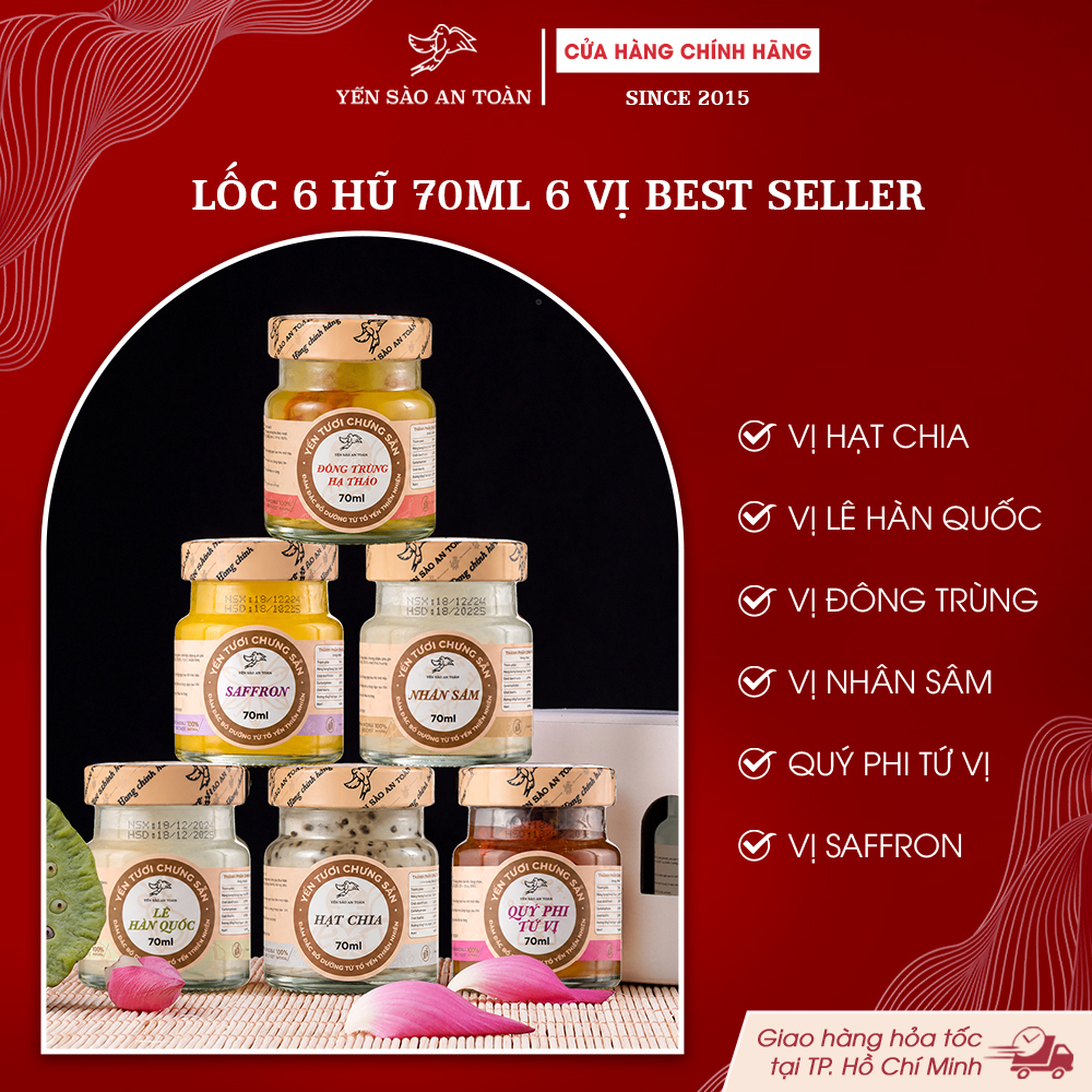 2026 - Lốc 6 lọ yến 70ml MIX 6 VỊ BESTSELLER