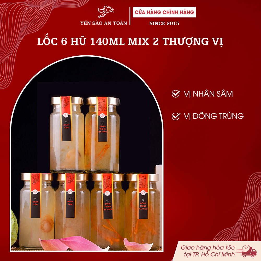 2026 - Hộp thanh lịch 6 lọ Yến 140ml MIX 3 VỊ CHO BẦU