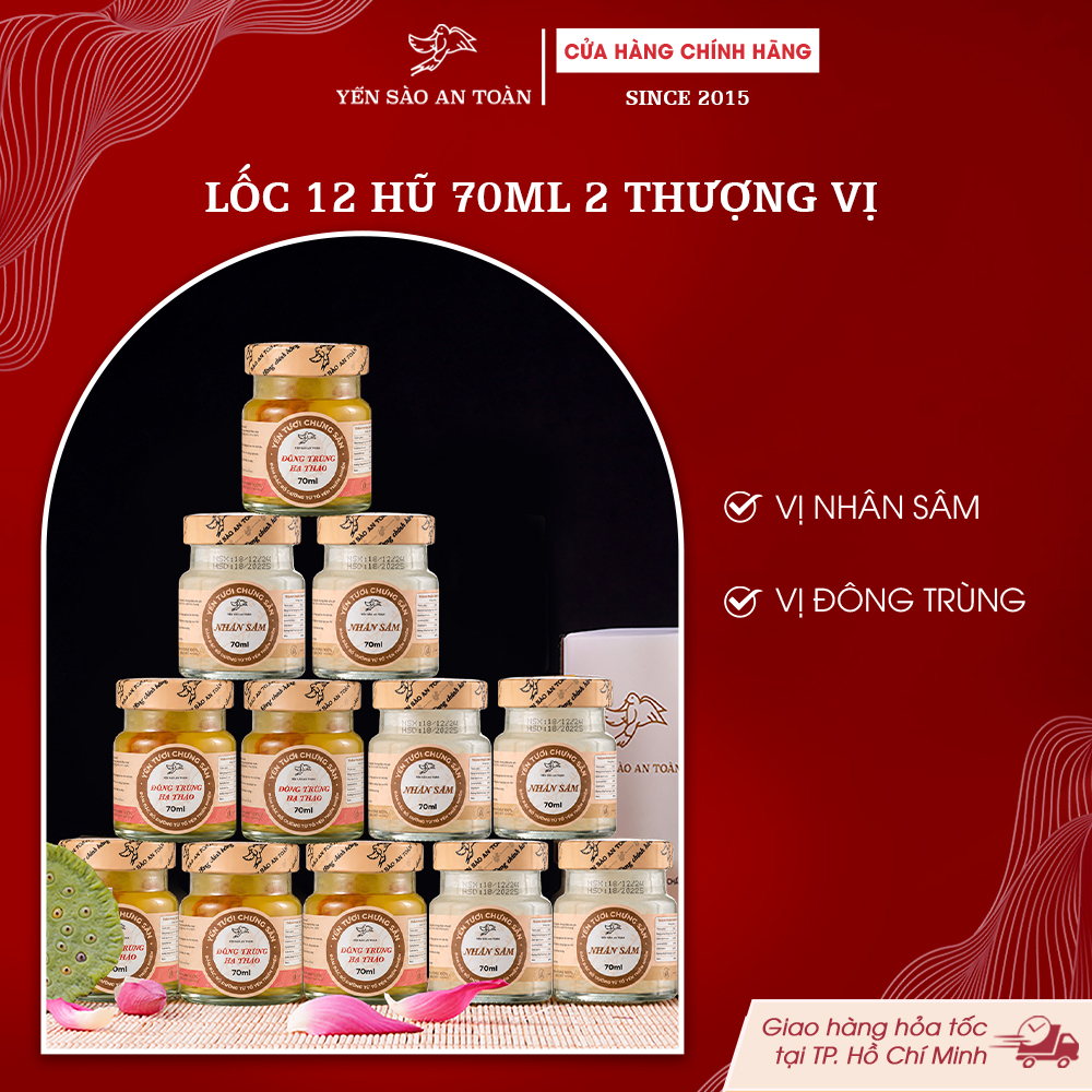 2026 - Lốc thanh lịch 12 lọ yến 70ml THƯỢNG VỊ ĐỈNH CAO BỒI BỔ