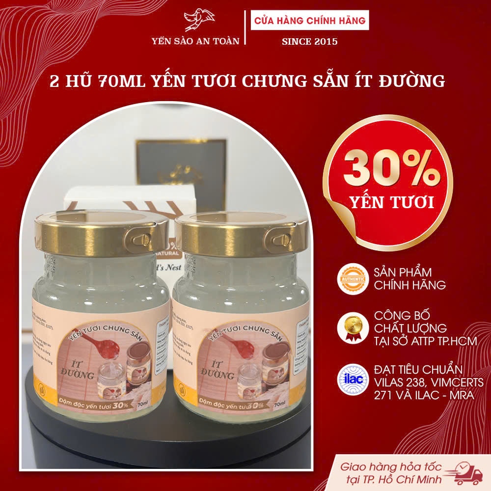 2026 - Combo 2 lọ yến 70ml vị đường phèn, dòng ít đường