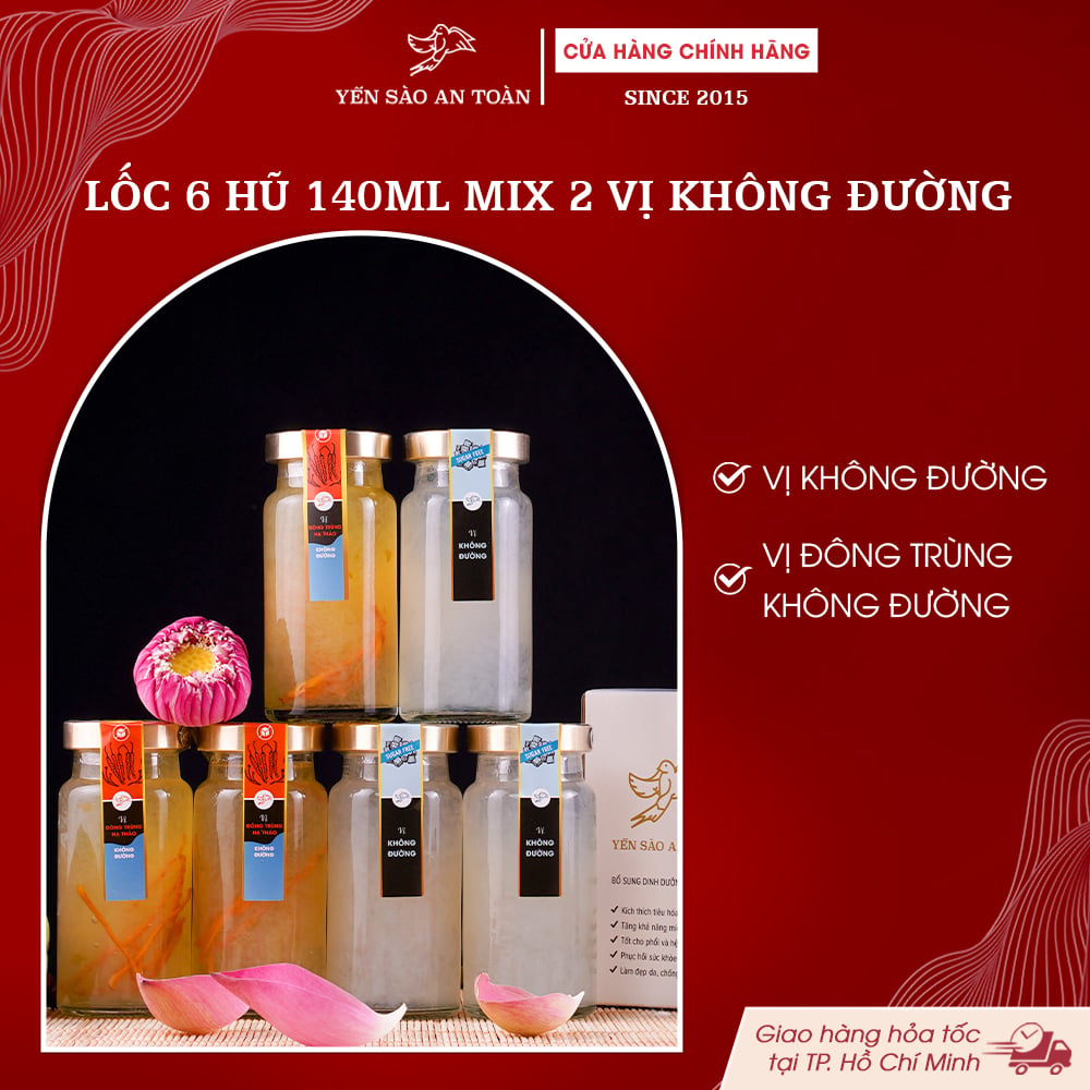 2026 - Hộp thanh lịch 6 lọ Yến 140ml CHO NGƯỜI KIÊNG ĐƯỜNG