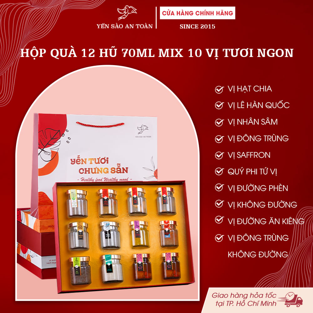 2026 - Hộp quà 12 lọ yến 70ml Đong Đầy Cho Cả Gia Đình