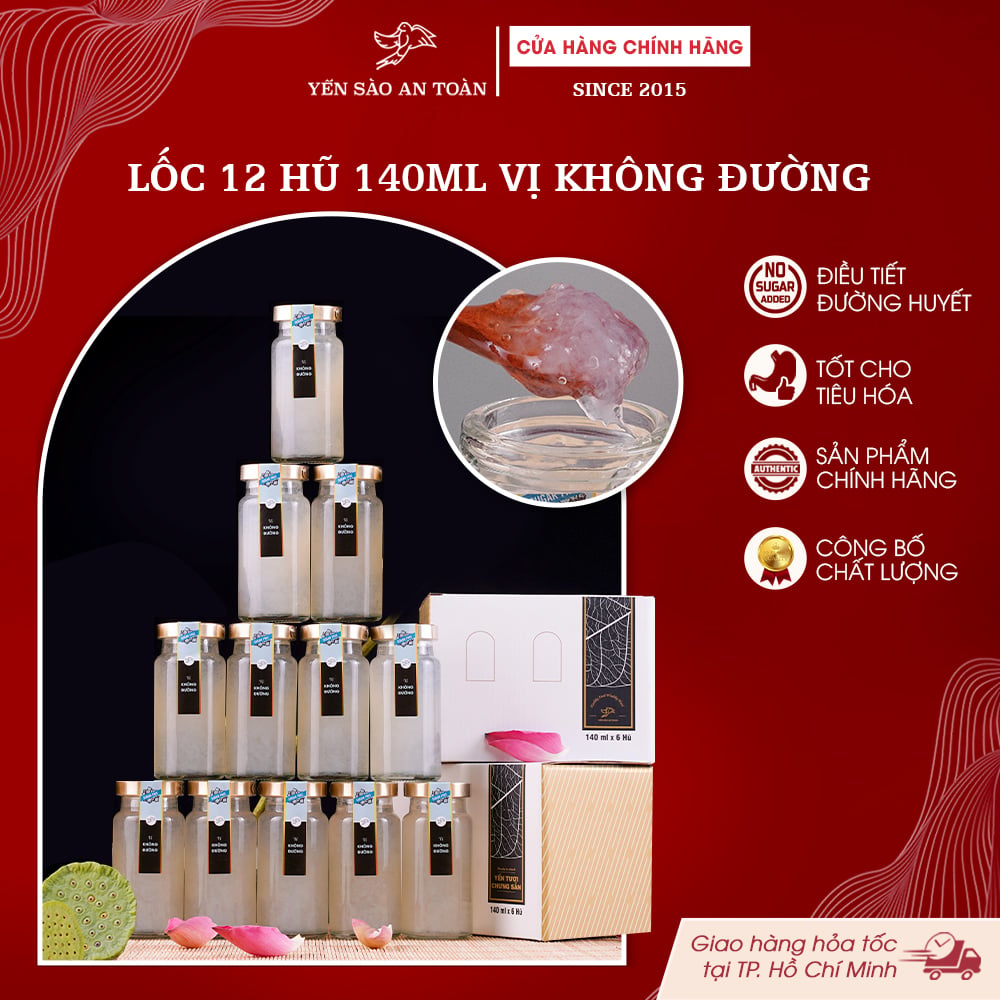 2026 - Lốc thanh lịch 12 lọ yến 140ml vị TRUYỀN THỐNG, YẾN CHƯNG KHÔNG ĐƯỜNG