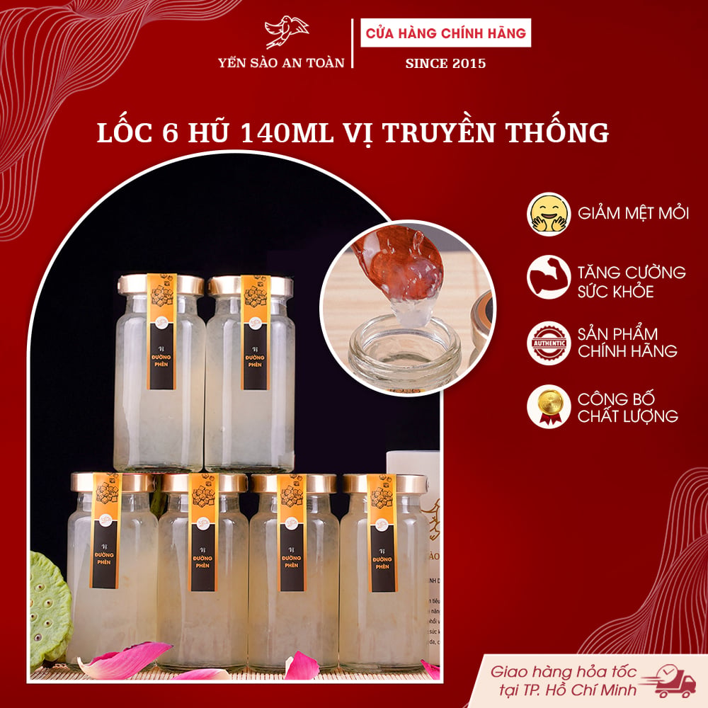 2026 - Hộp thanh lịch 6 lọ Yến 140ml vị truyền thống, Yến chưng đường phèn
