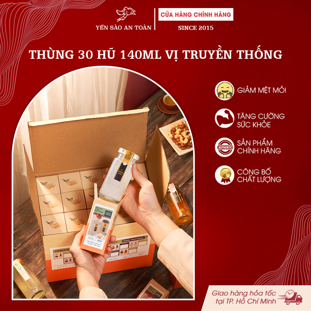 2026 - Thùng 30 lọ yến 140ml Truyền Thống, vị đường phèn