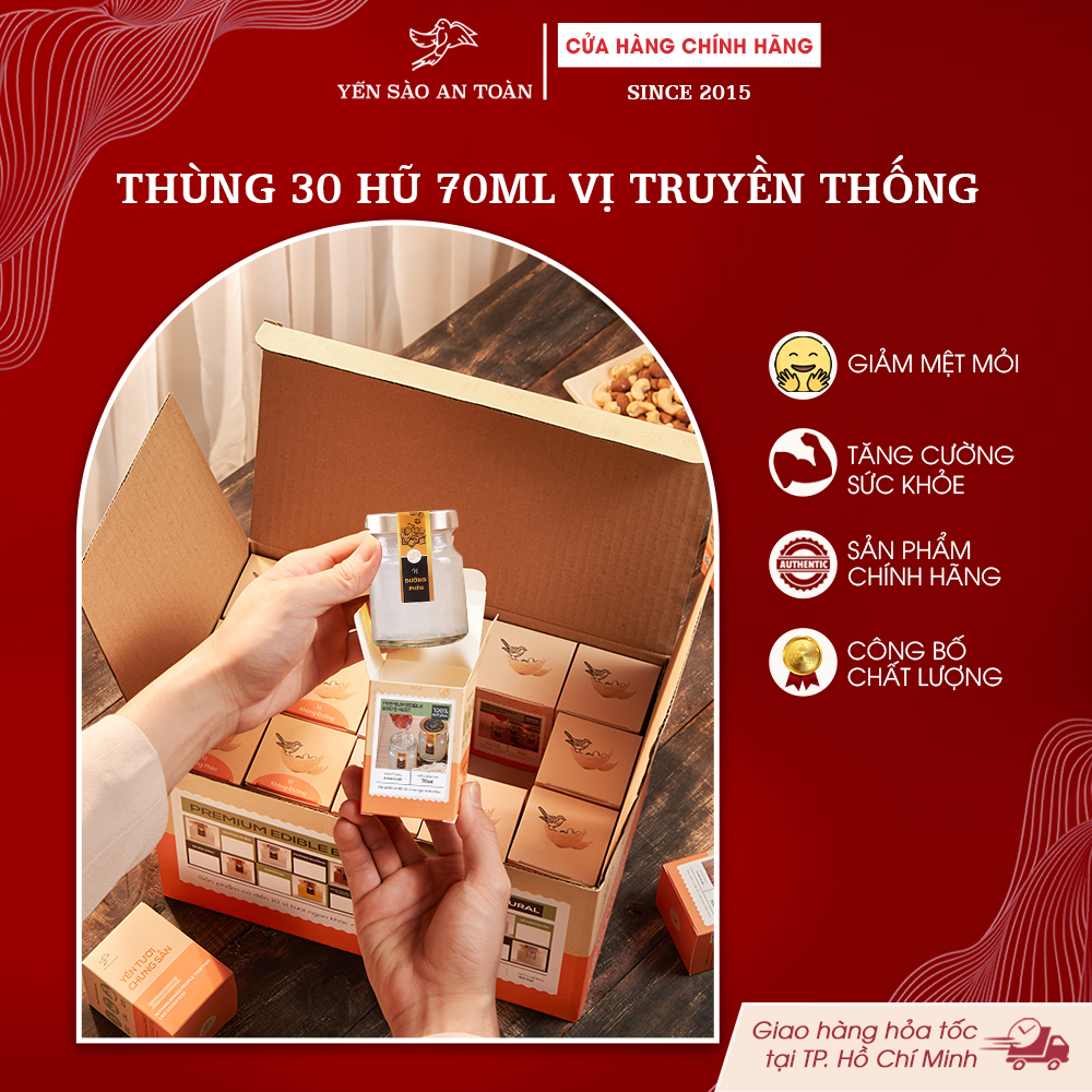 2026 - Thùng 30 Lọ Yến 70ml vị truyền thống, yến chưng đường phèn