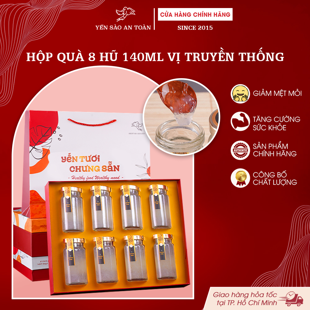 2026 - Hộp quà 8 lọ Yến 140ml vị truyền thống, Yến chưng đường phèn