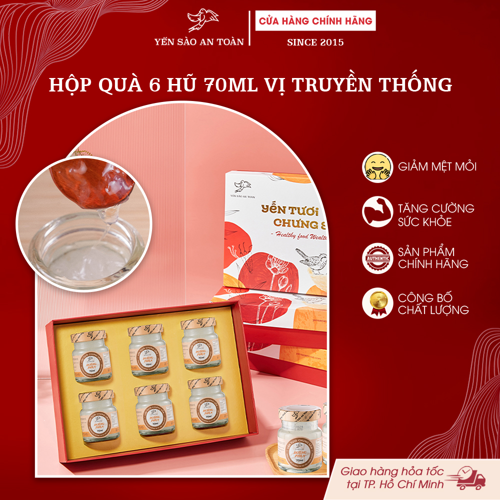 2026 - Hộp quà 6 lọ yến 70ml TRUYỀN THỐNG vị đường phèn