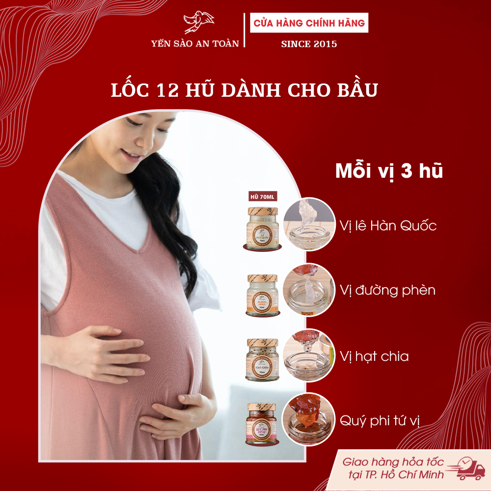 2026 - Lốc thanh lịch 12 lọ yến 70ml MIX 4 VỊ DÀNH CHO MẸ BẦU