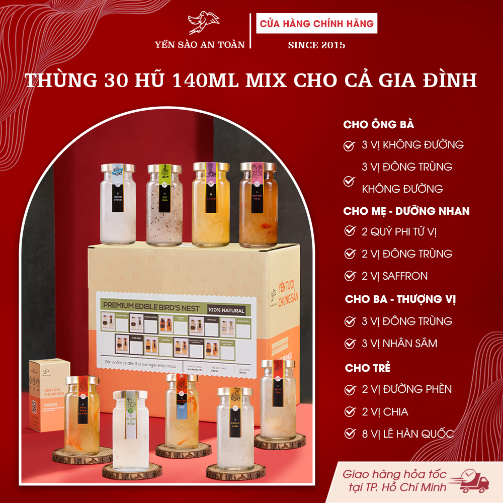 2026 - Thùng 30 lọ yến 140ml cho Cả Gia Đình Bồ Bổ