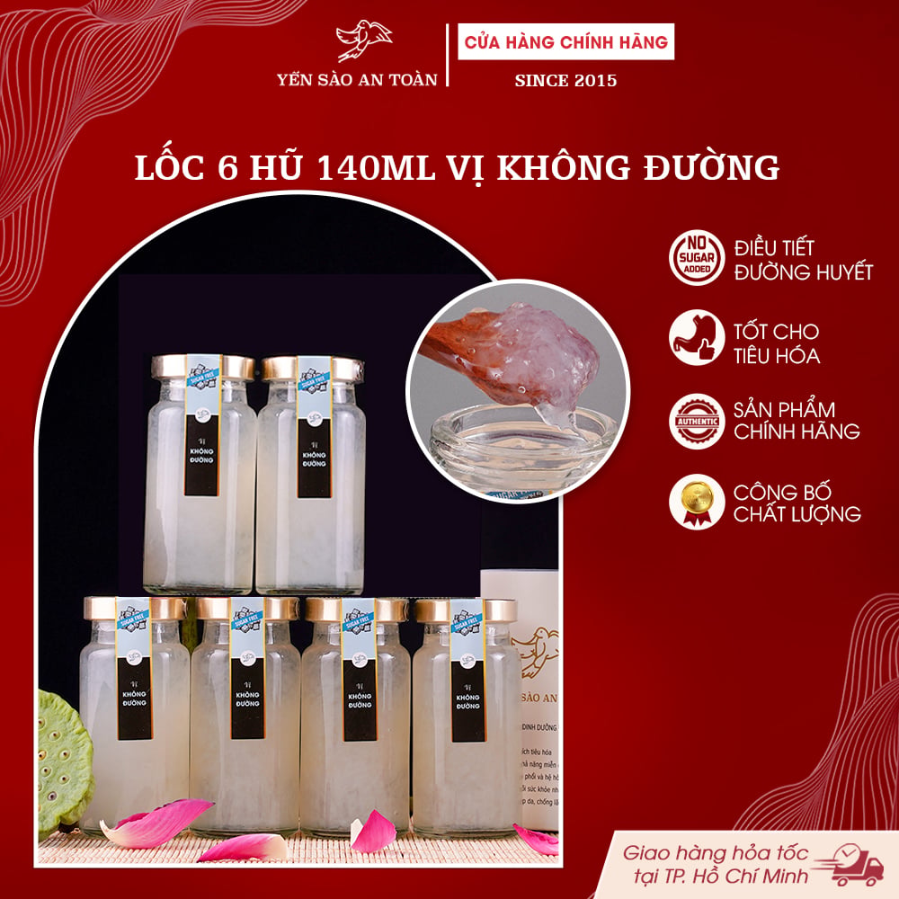 2026 - Hộp thanh lịch 6 lọ Yến 140ml vị truyền thống, Yến chưng nguyên chất hoàn toàn không đường không ngọt