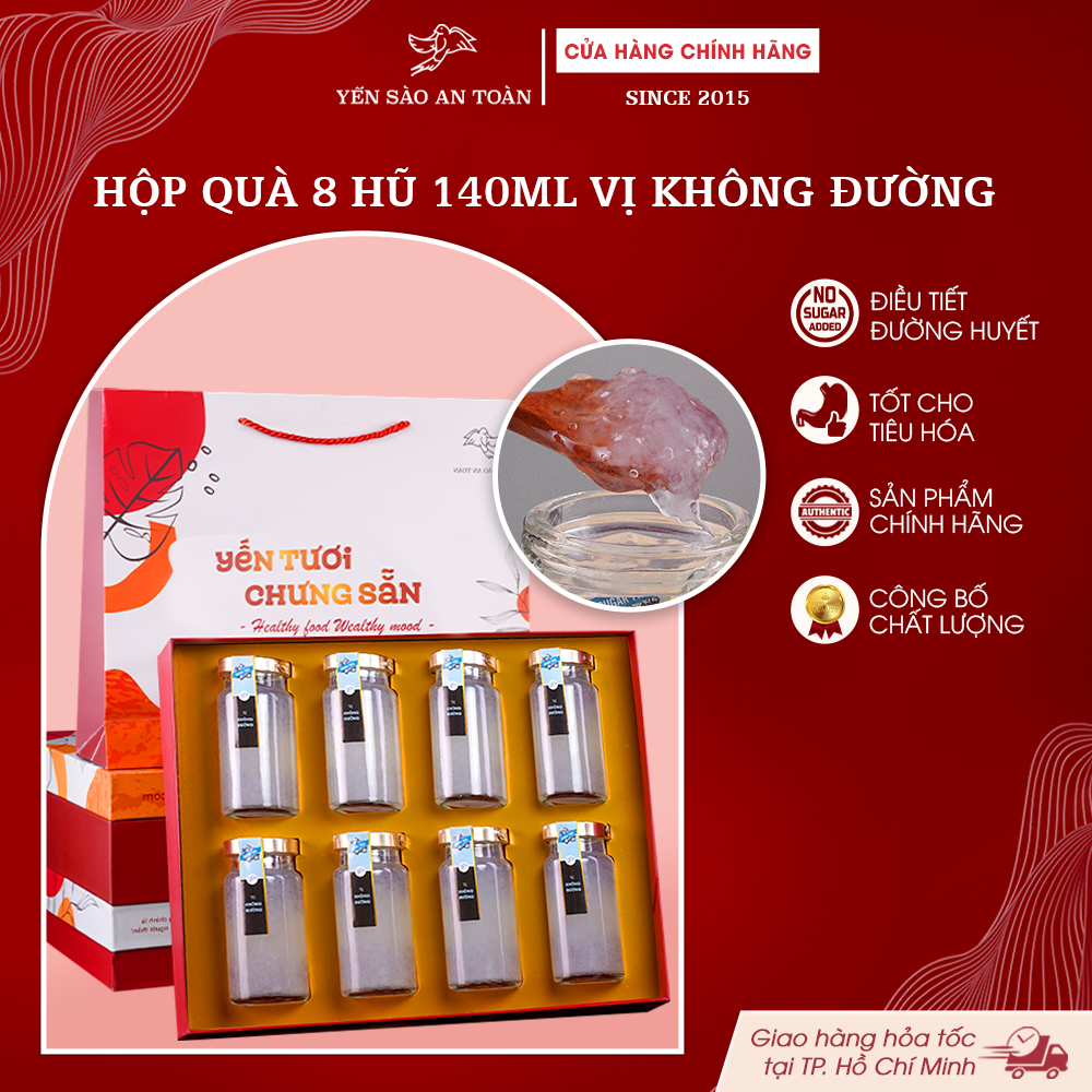 2026 - Hộp quà 8 lọ Yến 140ml Truyền Thống Không Đường, vị Không Đường