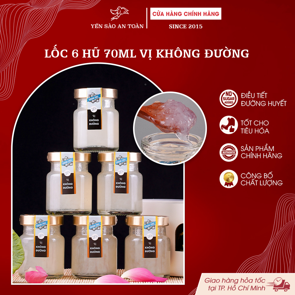2026 - Lốc 6 lọ yến 70ml truyền thống Đường Ăn Kiêng
