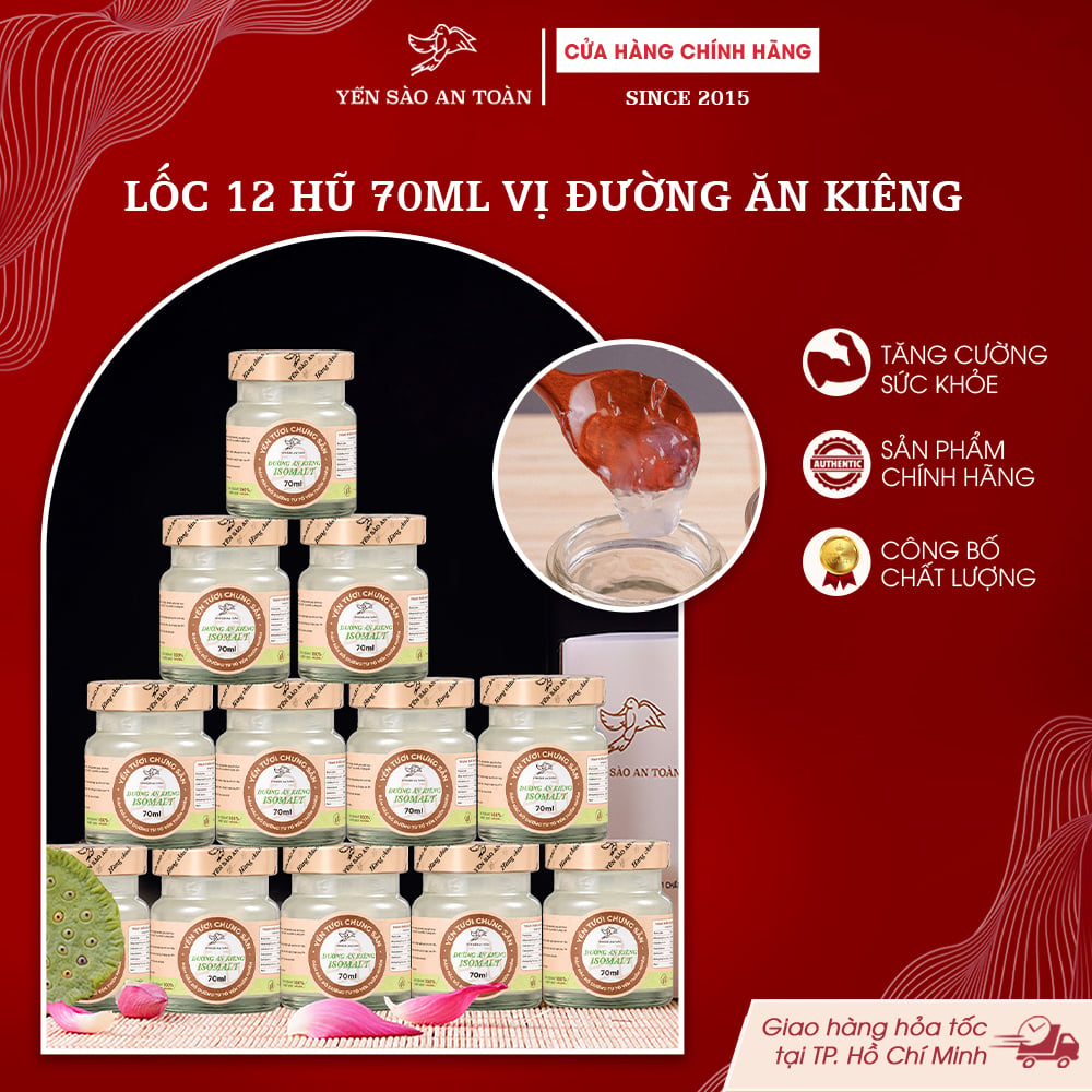 2026 - Lốc thanh lịch 12 lọ yến 70ml TRUYỀN THỐNG, VỊ ĐƯỜNG ĂN KIÊNG