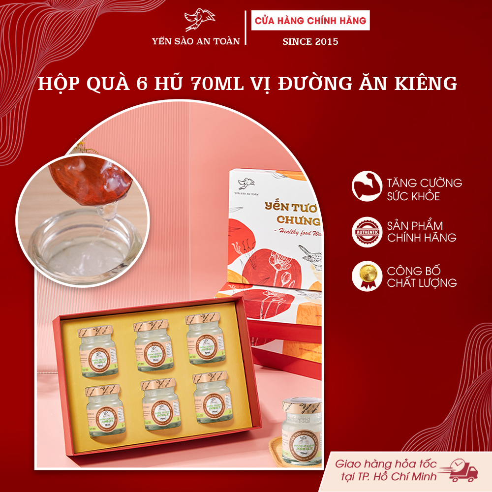 2026 - Hộp quà 6 lọ yến 70ml TRUYỀN THỐNG VỊ ĐƯỜNG ĂN KIÊNG
