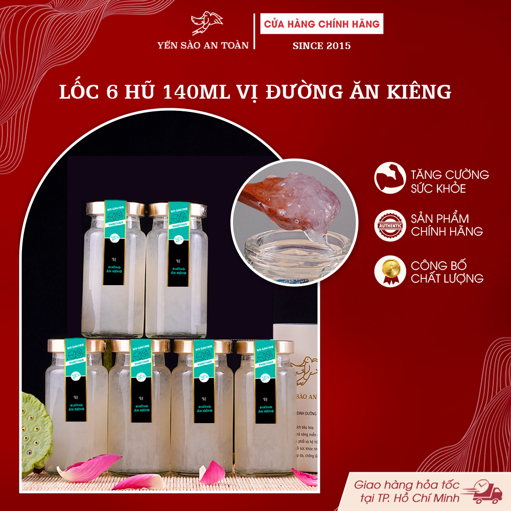 2026 - Hộp thanh lịch 6 lọ Yến 140ml vị truyền thống, vị Đường Ăn Kiêng