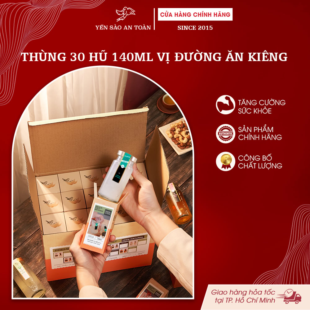 2026 - Thùng 30 lọ yến 140ml vị đường ăn kiêng