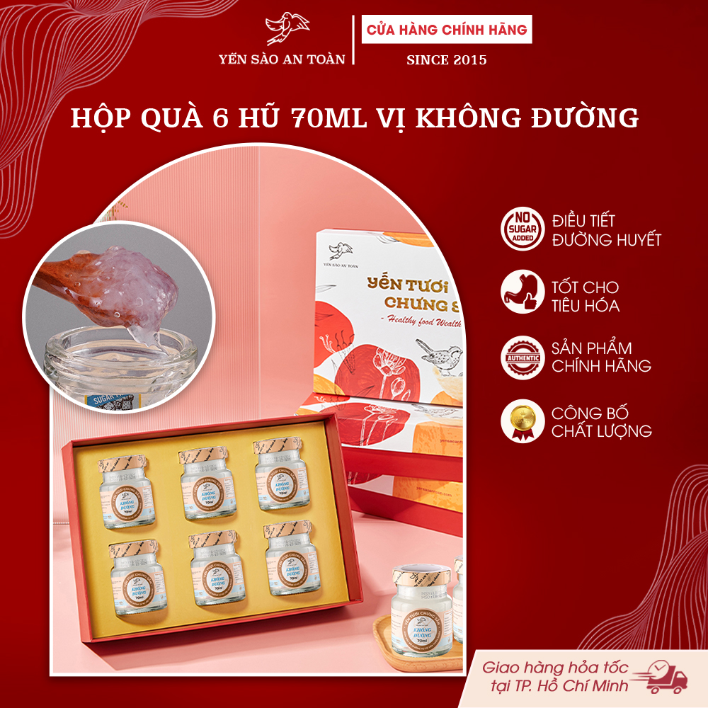2026 - Hộp quà 6 lọ yến 70ml TRUYỀN THỐNG VỊ KHÔNG ĐƯỜNG