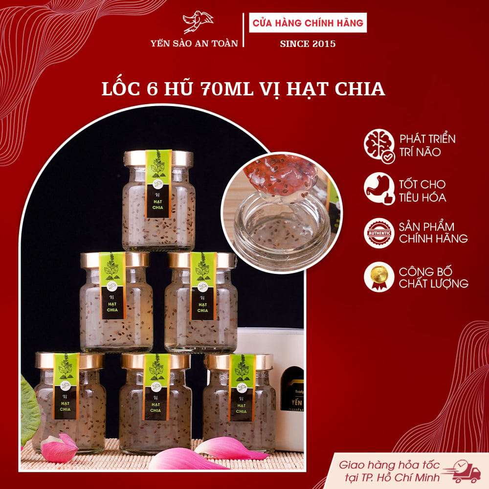2026 - Lốc 6 lọ yến 70ml vị Hạt Chia