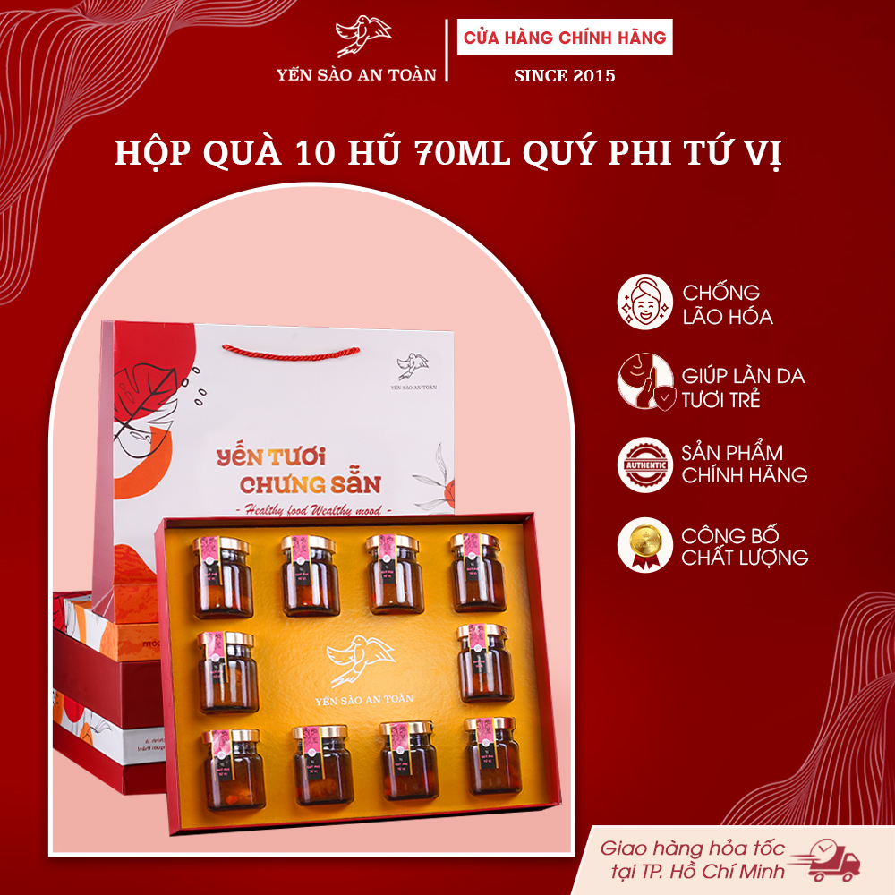 2026 - Hộp quà 10 lọ yến 70ml Tứ Vị Quý Phi