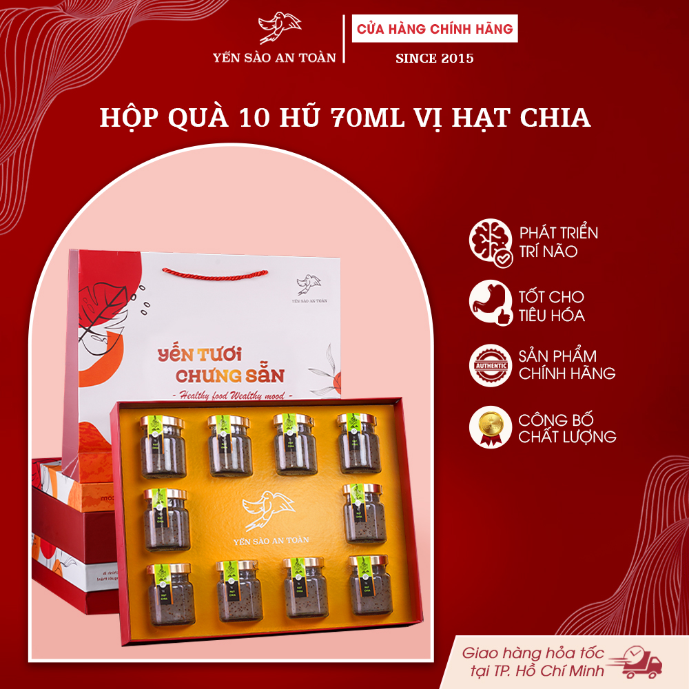 2026 - Hộp quà 10 lọ yến 70ml vị Hạt Chia