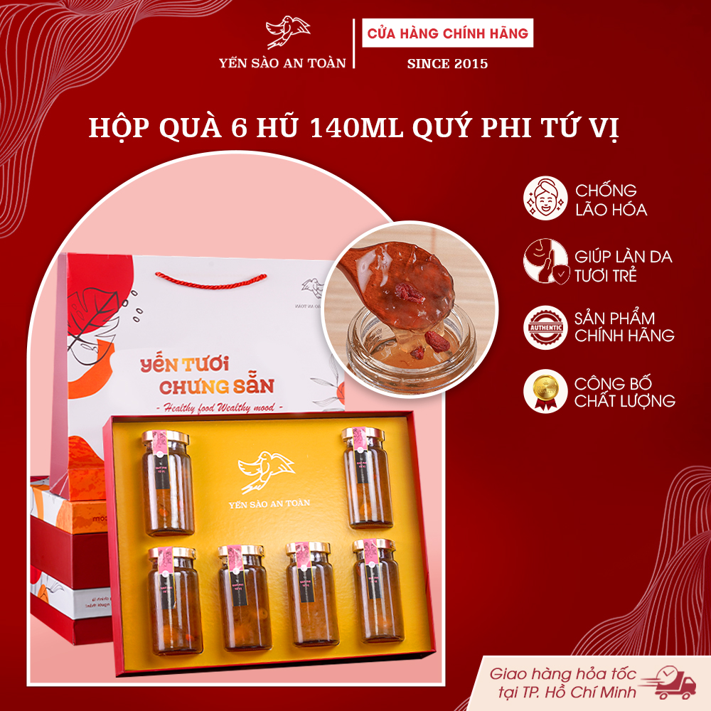 2026 - Hộp quà 6 lọ Yến 140ml Yến chưng Tứ Vị Quý Phi