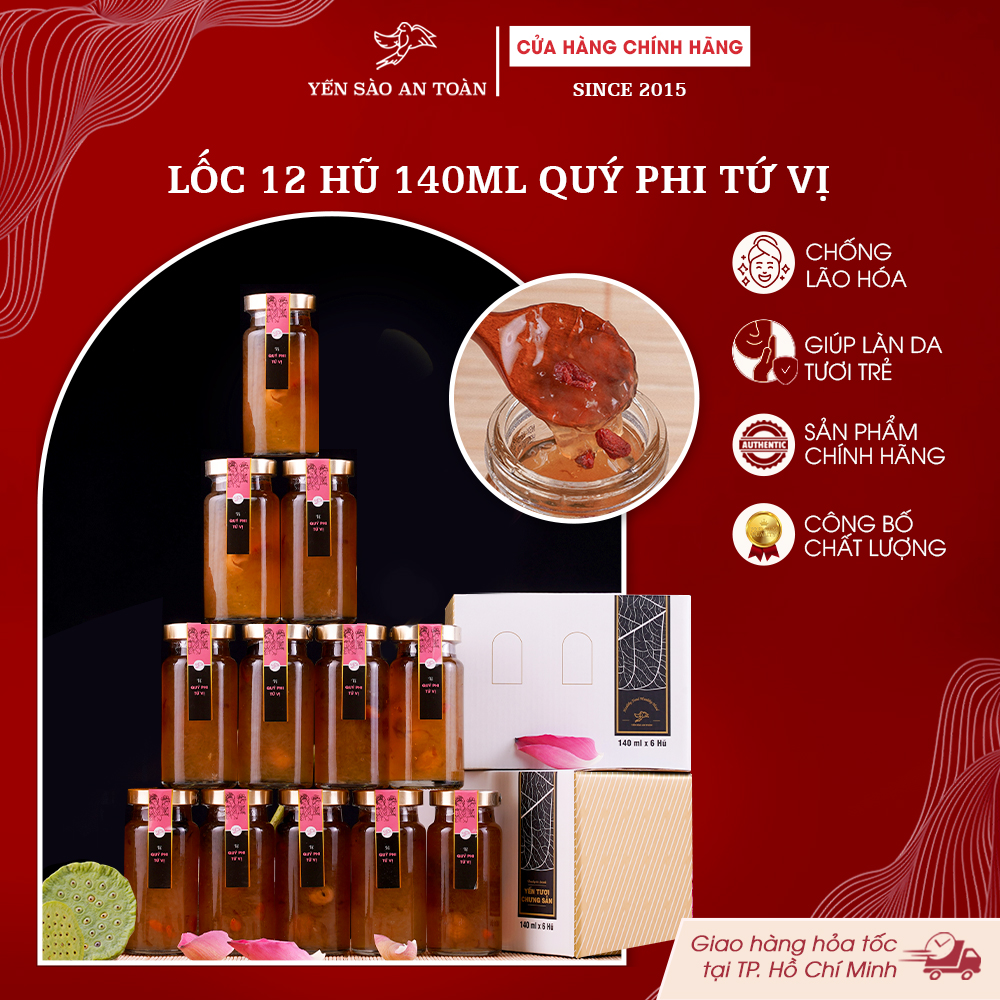 2026 - Lốc thanh lịch 12 lọ yến 140ml TỨ VỊ QUÝ PHI