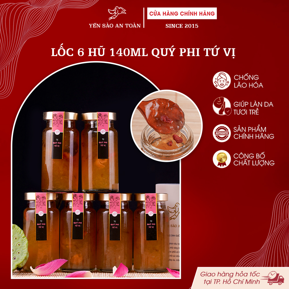 2026 - Hộp thanh lịch 6 lọ Yến 140ml TỨ VỊ QUÝ PHI