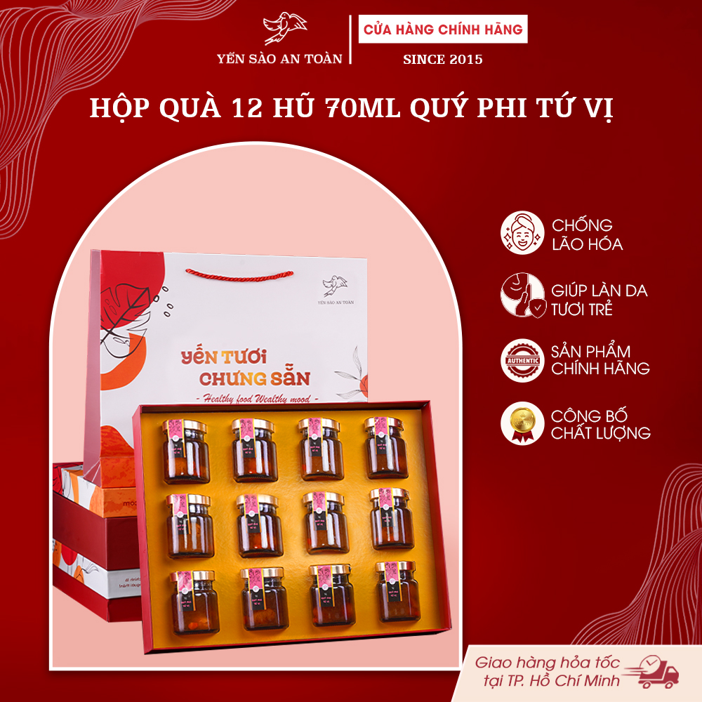 2026 - Hộp quà 12 lọ yến 70ml Tứ Vị Quý Phi