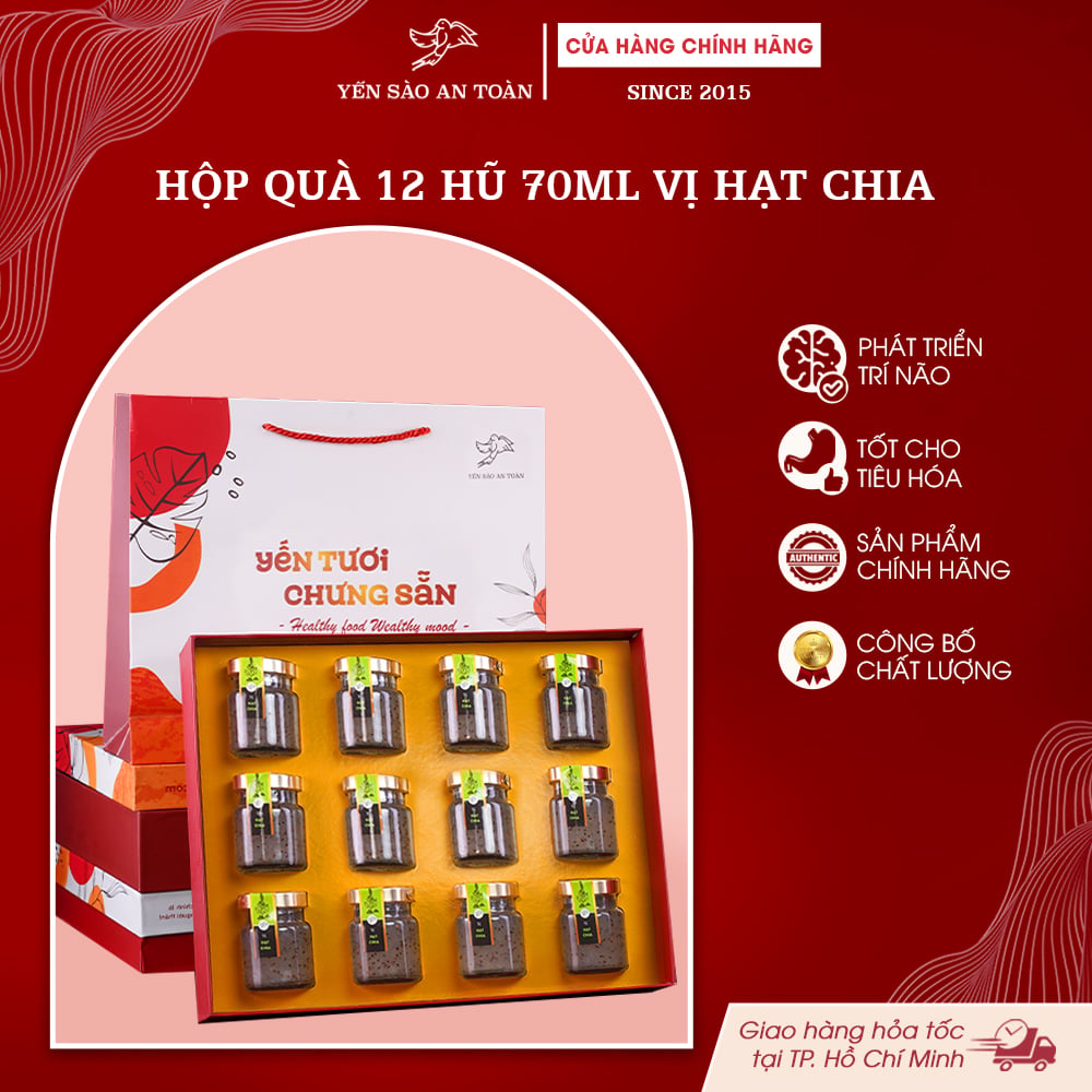 2026 - Hộp quà 12 lọ yến 70ml vị Hạt Chia