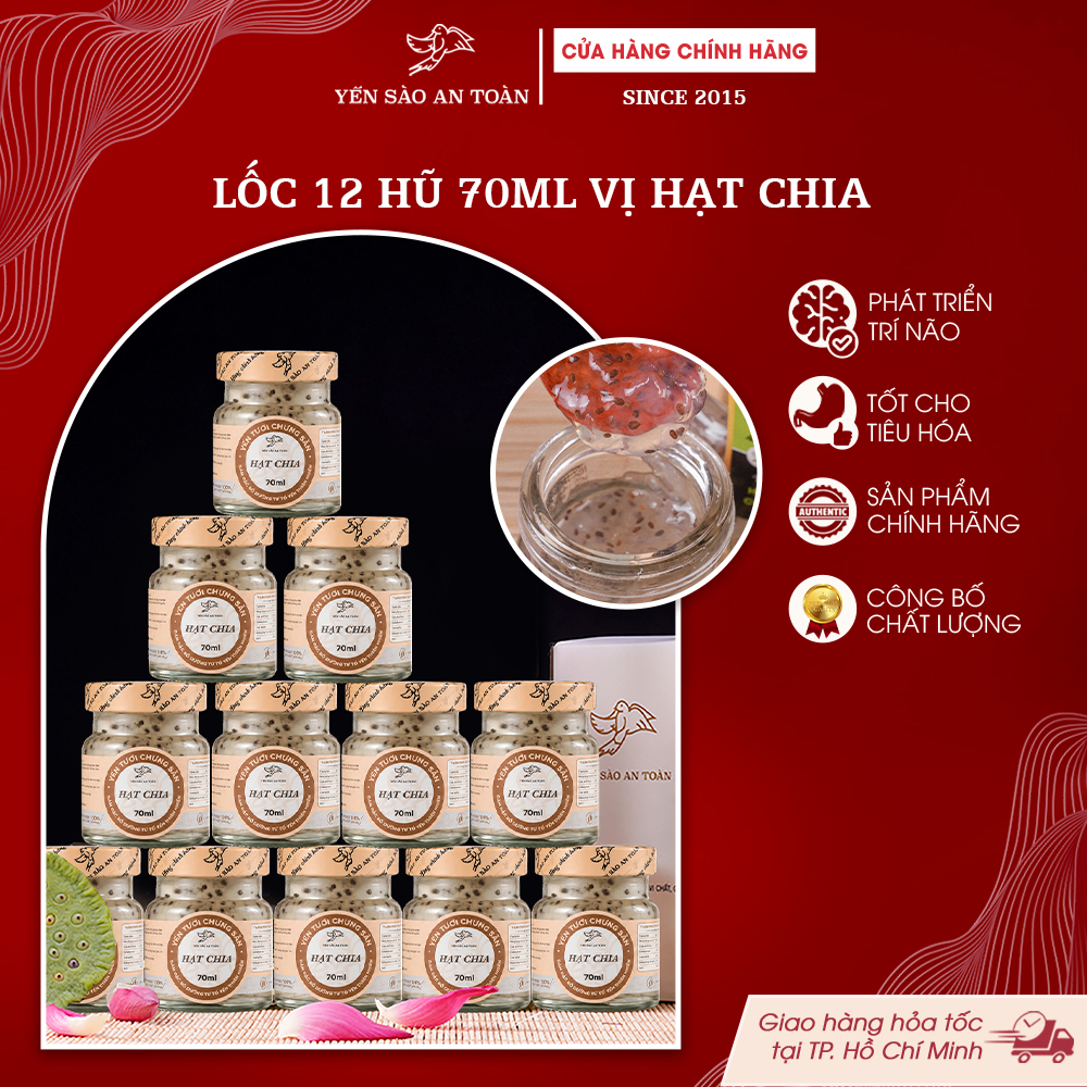 2026 - Lốc thanh lịch 12 lọ yến 70ml VỊ HẠT CHIA