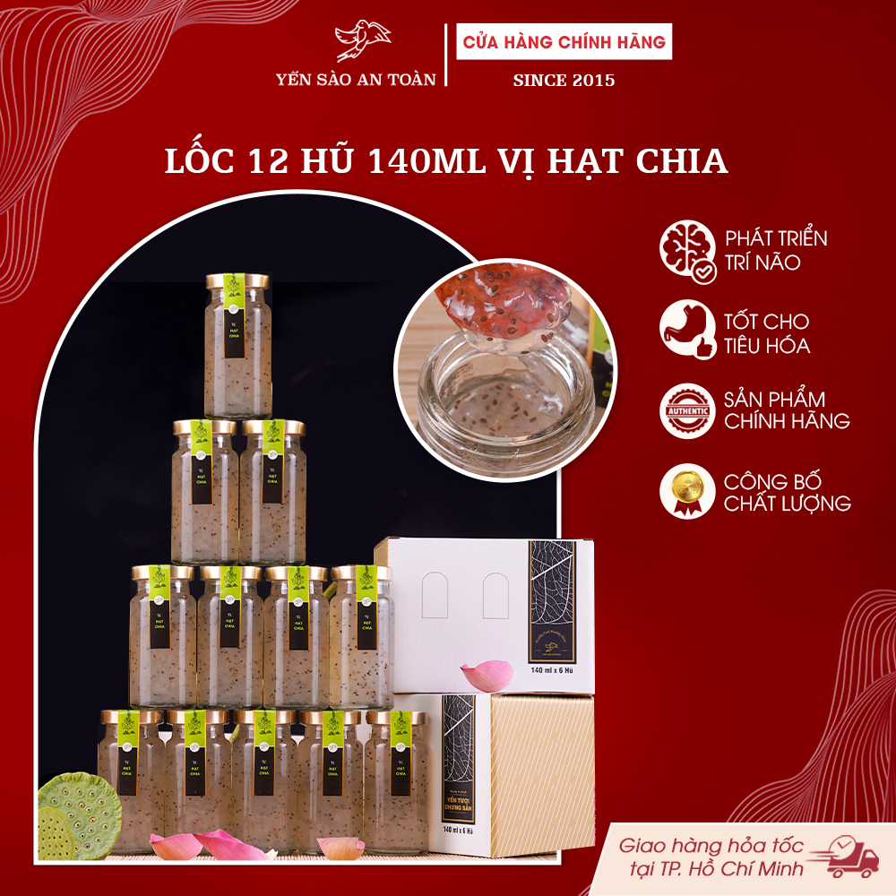 2026 - Lốc thanh lịch 12 lọ yến 140ml vị HẠT CHIA